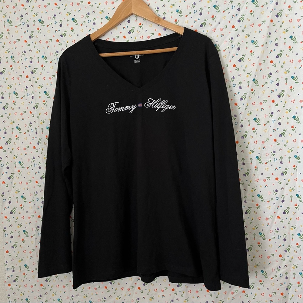 Black v-neck long sleeve Tommy Hilfiger top